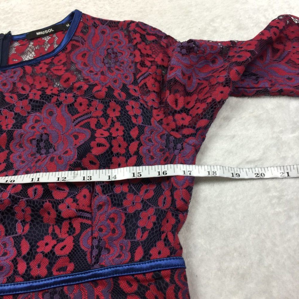 Miusol Fit & Flare Dress Size M Womans Red & Purple Lace Floral Half Sleeve - Picture 9 of 16